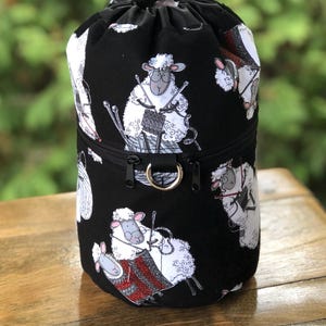 Knitting bag, drawstring bag, knitting in public bag, small project bag, WIP bag, Knitting Sheep, The Kipster image 2