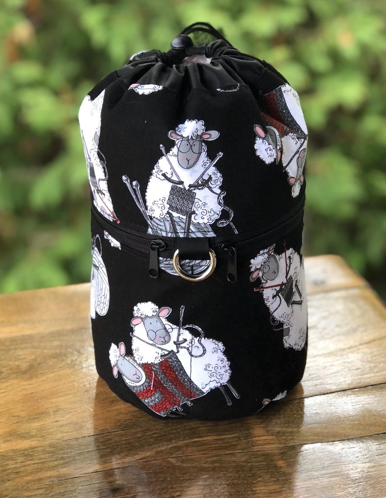 Knitting bag, drawstring bag, knitting in public bag, small project bag, WIP bag, Knitting Sheep, The Kipster image 2