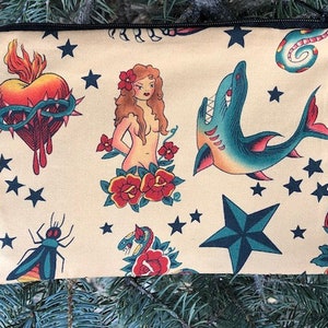 Sailor Jerry Tattoos zippered bag for makeup, accessories, knitting notions, organizing, The Scooter, #1