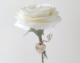 Personalised 2nd Wedding Anniversary Long Stem Cotton Rose, Gift Wrapped for Wife, Husband Couple, 20 Flower Colours