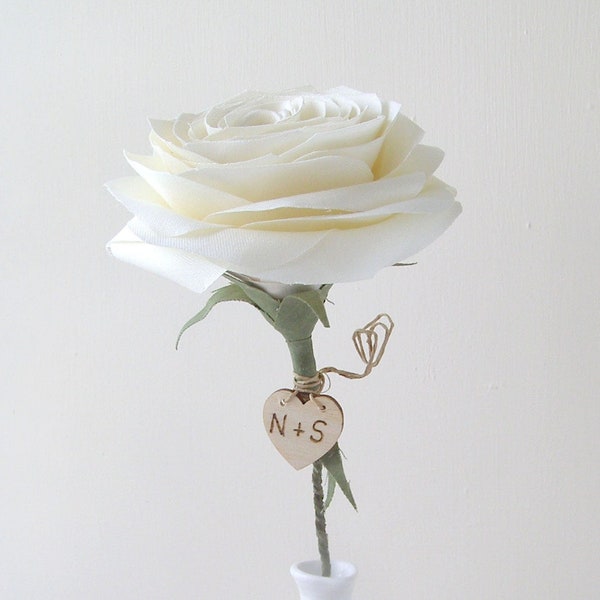 Personalised Second Wedding Anniversary Long Stem Cream Rose Sculpture, Cotton Anniversary Gifts for Wife, Husband - Vase not included