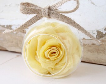 4th Wedding Anniversary Gift, Yellow Linen Rose in Glass Globe, Special Occasions, Flowers for Wife, Husband, Couple, UK Shop