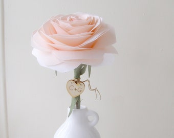 Personalised 2nd Wedding Anniversary Long Stem Peach Rose Sculpture, Cotton Anniversary Gifts for Wife, Husband - Vase not included