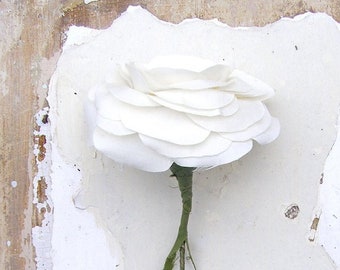 2nd Anniversary Rose, White Cotton Flower, Art Sculpture, Botanical Gift for Husband, Wife, Couple, Vase not included.