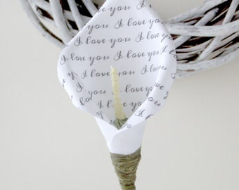 Cotton Wedding Anniversary Gift, White  Lily 'I love you' Gift for Her, Him, Parents, Couple. Everlasting Memento Keepsake Vase not included