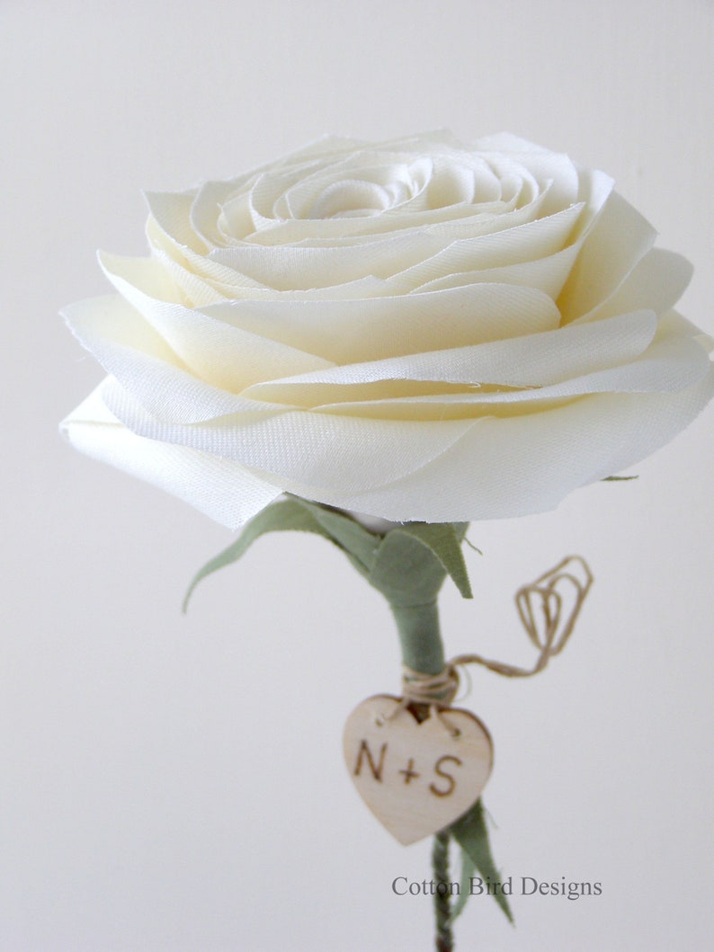 Personalised Second Wedding Anniversary Long Stem Rose Sculpture, Cotton Anniversary Gift Wife, Husband, Vase not included, UK Shop image 2