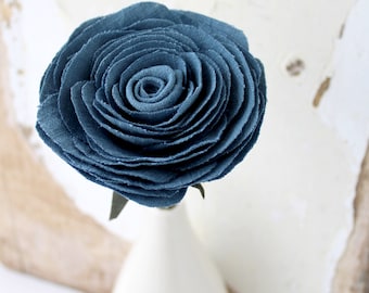 Sculpture de roses en lin bleu nuit pour le 4e ou 12e anniversaire, cadeau pour sa femme, petite amie fiancée - vase non inclus, boutique Royaume-Uni