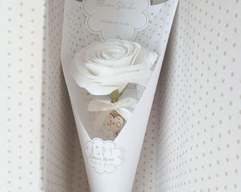 Personalised Ivory Linen Rose for 4th or 12th Wedding Anniversary, Floral Home Décor, Flower Art Sculpture Keepsake. Vase not included.
