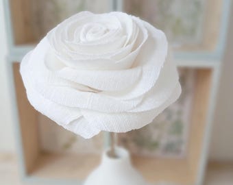 4th Anniversary Ivory Linen Rose Sculpture, Gift for Wife, Girlfriend Fiancée, Parents, Grandparents, Friend, Vase not included, UK Shop