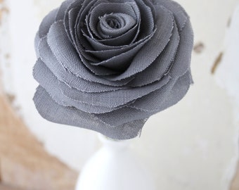 12th Anniversary Linen Fabric Rose in Dark Grey, Gift for Her, Wife, Husband, Gift for Couple, Friend, Family, Vase not included. UK Shop