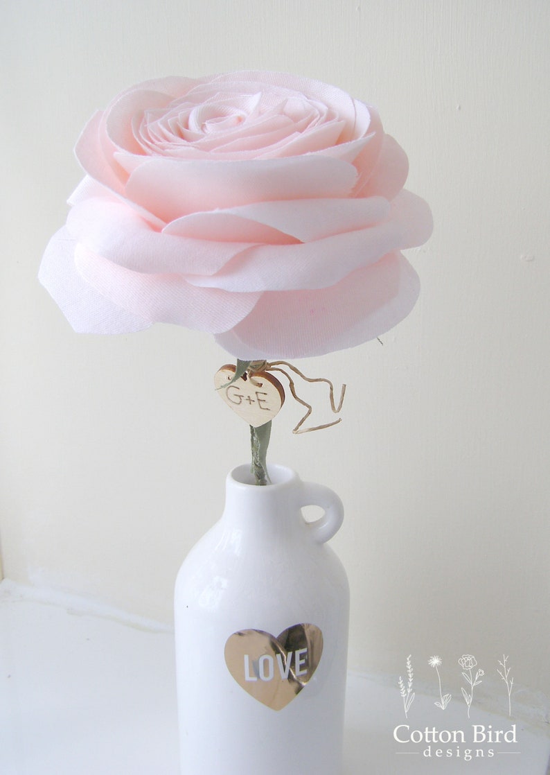 Personalised Second Wedding Anniversary Long Stem Cream Rose Sculpture, Cotton Anniversary Gift Wife, Husband, Vase not included, UK Shop image 6