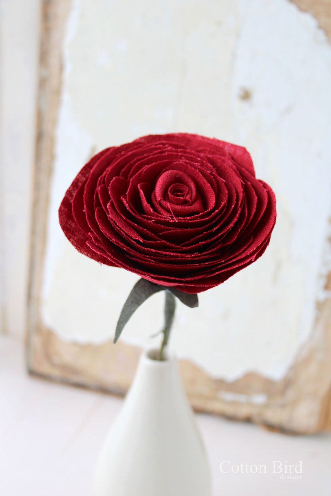 4th or 12th Anniversary Red Linen Rose Everlasting Flower Gift Wrapped ...