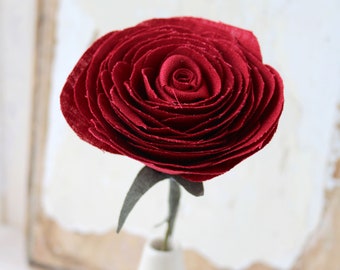 4th or 12th Anniversary Red Linen Rose Everlasting Flower Gift Wrapped for Her Wife Girlfriend Fiancée Home Decor Vase not included, UK Shop