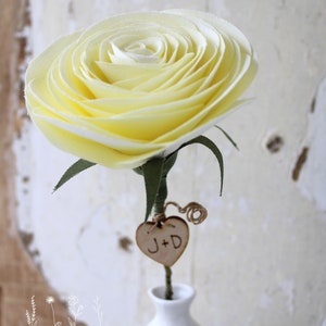 Personalised Second Wedding Anniversary Long Stem Rose Sculpture, Cotton Anniversary Gift Wife, Husband, Vase not included, UK Shop Yellow