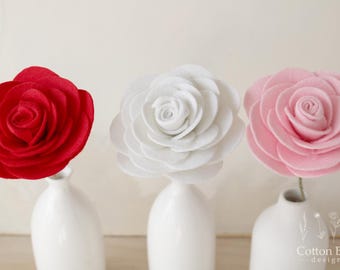 7th Wedding Anniversary Rose, Wool Felt Flowers, Handmade Gifts, Choose Colour, Art Sculpture for Wife, Husband or couple. Vase not included
