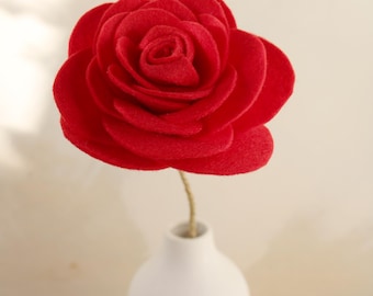 7th Wedding Anniversary, Wool Felt Fabric, Red Rose, Handmade Flower, Gift for Wife, Husband, Couple, Vase not included