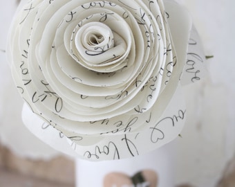 Rose Long Stem Flower, 2nd Wedding Anniversary Gift of Cotton, Choose Colour, printed wording I love you, Art Sculpture, Vase not included.