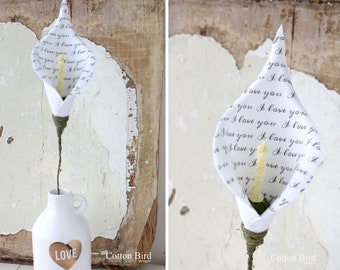 12th Wedding Anniversary I Love you White Linen Lily Gift for Wife, Husband, Present Couple, Everlasting Memento, Vase not included, UK Shop