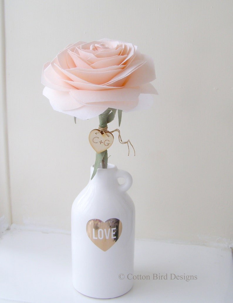 Personalised Second Wedding Anniversary Long Stem Cream Rose Sculpture, Cotton Anniversary Gift Wife, Husband, Vase not included, UK Shop Peach