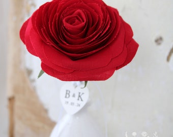 2o aniversario de bodas Rosa roja de tallo largo con corazón de tarjeta de papel personalizado / regalo de algodón para esposa / esposo, jarrón no incluido, tienda del Reino Unido