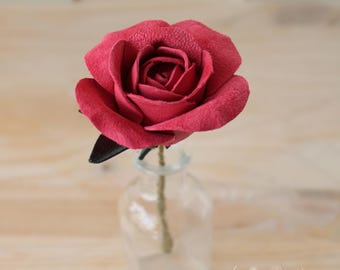 Leather Rose, 3rd Anniversary Gift for Wife, Husband, Couple, Handmade Floral Art Sculpture Collectable, Red Fall, Autumn Décor