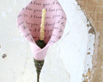 I Love you Linen Lily 4th Wedding Anniversary Gift for Wife, Husband, Memento to Couple, Everlasting Fabric Lily.  Vase not included