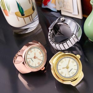 Vintage Disc Ring Watch, Alloy Couple Watch, Adjustable Elastic Ring,Unique Clock Watch Ring,Mini Ring Watch,Special Jewelry,Friendship Gift