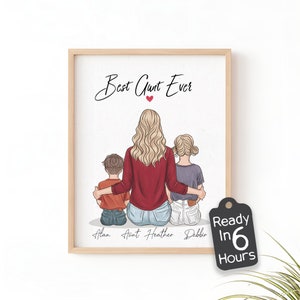 Personalized Aunt Gift from Niece Nephew, Custom Christmas Auntie Wall Art, Best Aunt Ever Family Portrait, Aunt Birthday Gift Mother’s Day