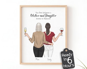 Custom Christmas Gift for Mom from Daughter | Birthday & Anniversary Portraits | Unique Gifts for Families | Tailored Mom-Child Illustration