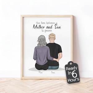 Personalized Mother and Son Portrait Print - Unique First Christmas Gift, Birthday Present for Mom, Mother’s Day Keepsake, Grandmother Gift