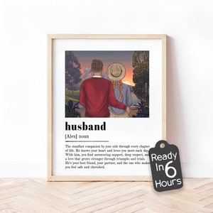 Definition Husband Personalized Family Art | Custom Couple Portrait, Romantic Wall Decor, Anniversary Print Gift for Him, Unique Love Poster