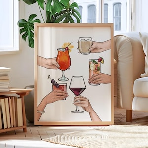 Custom Girlfriends Cheers Drink Print - Fun Girls Night Out Wall Art, Cocktail Poster, Bar Cart Decor, Friendship Gift, Girls Party Decor
