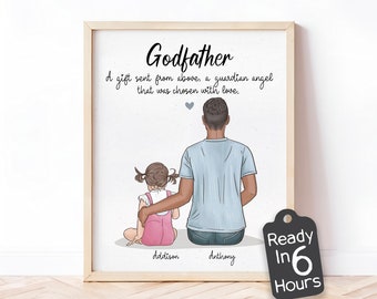 Custom Godfather Gift Personalized Godparent Print, Godfather and Child  Illustration, Baptism Gift from Goddaughter, Christening Gift Art