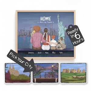 Custom Family Portrait with Statue of Liberty | NYC Vacation Christmas Gift | New York Lovers Gift, Personalized Liberty Island Souvenir,