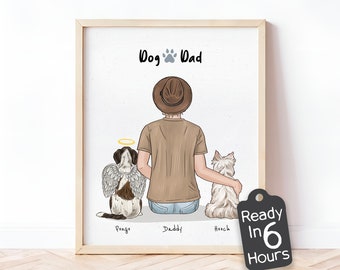 Personalized Dog Memorial Portrait - Custom Pet Illustration with Owner, Pet Loss Gift, Angel Dog Print, Unique Wall Art for Dog Lovers