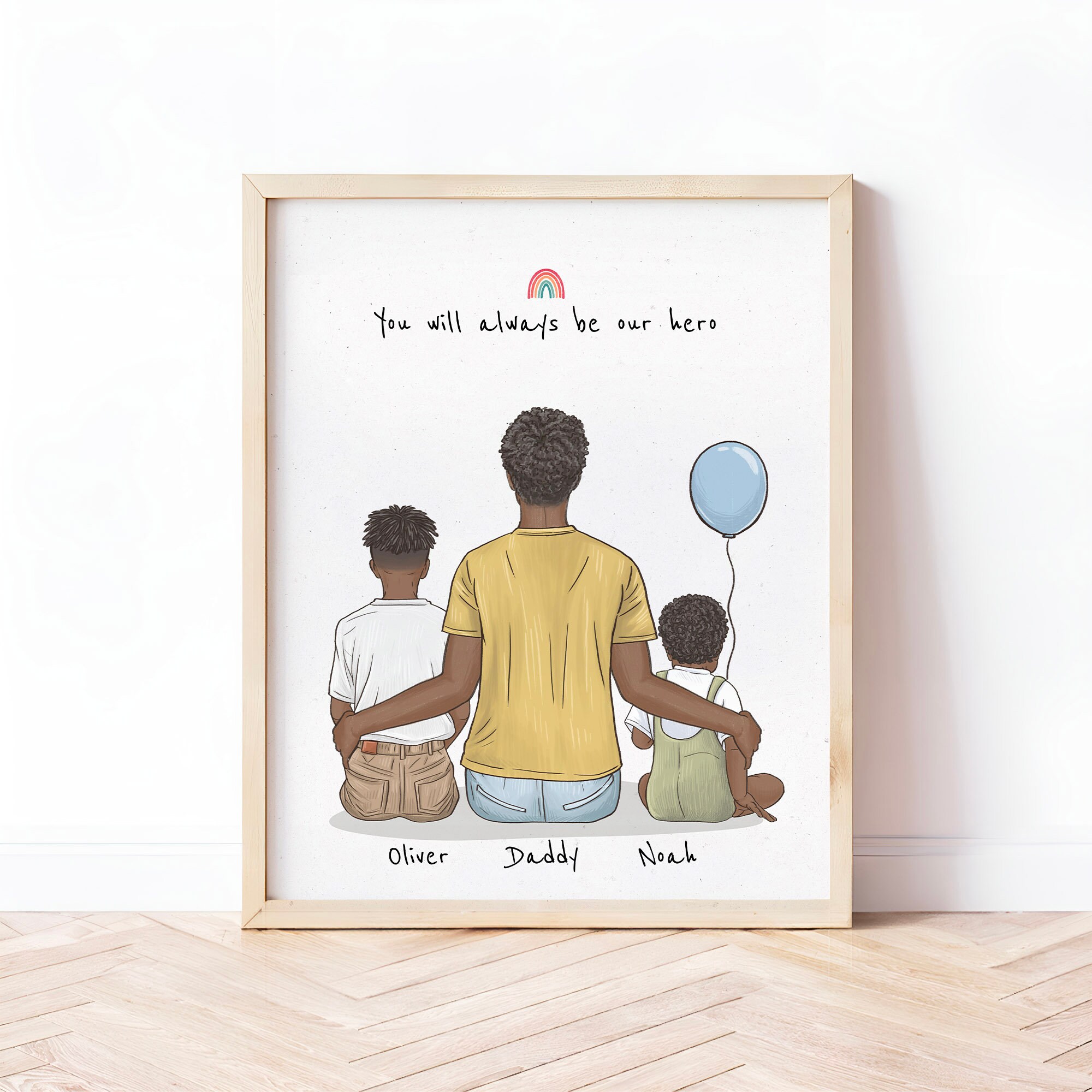 Custom Dad and Kids Illustration - Personalized Family Portrait ...