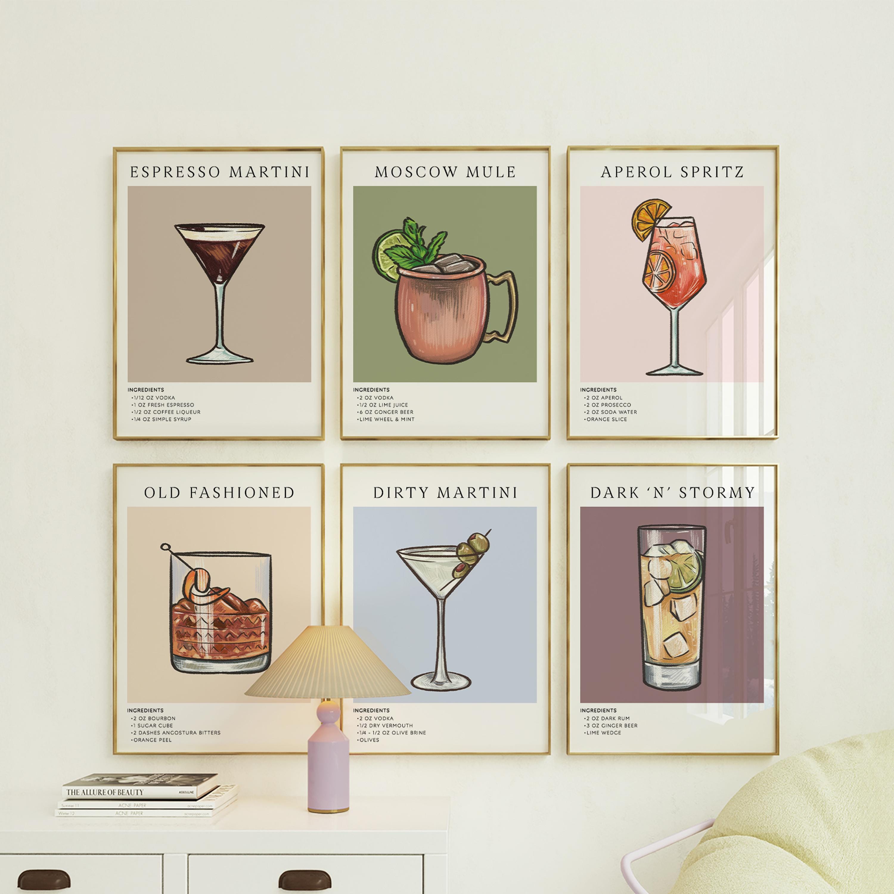 Custom Cocktail Recipe Wall Art Set of 6 – Modern Drink Posters