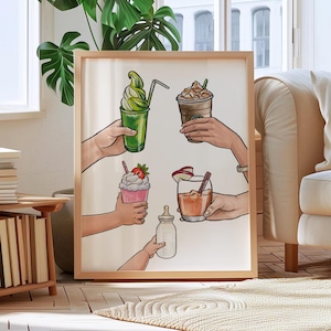 カスタムファミリー乾杯ポスター | ドリンクカクテル＆ベビーボトルイラストウォールアート | 結婚記念日誕生日プリント | 楽しいナイトアウトプリント