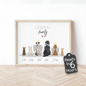 Custom Dog Memorial Print - Personalized Pet Loss Gift with Dog Names & Angel Wings | Pet Bereavement Art for Dog Remembrance - Sympathy