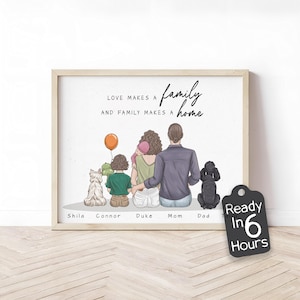 Custom Family Portrait with Pets, Christmas Gift, Personalized Family Art Deco, Gift for Mom from Daughter, Gift for Dad, Gift for Grandma