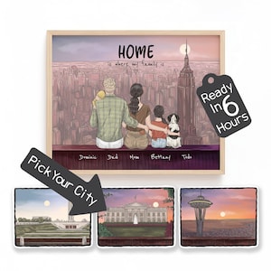 Empire State Building NYC & Custom Couple Family Illustration | Personalized Cityscape Art for Soulmate | New York Landmark Wall Decor