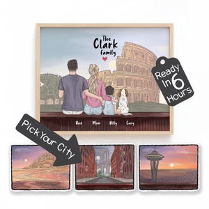 Custom Family Illustration at Colosseum Rome – Unique Christmas Gift for Couple and Family, Personalized Travel Portrait with Roman Landmark