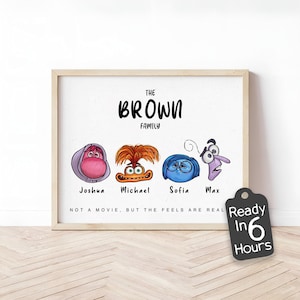 Custom Inside Out Style Art | Feelings Poster | Personalized Gift - Home, Office, Family, Friends & Teams | Pixar Disney Cartoon Characters