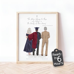 Unique Graduation Grandparents Illustration | Custom Class of 2024 Graduate Gift | Diploma Wall Art for Science, Education, Medical Student