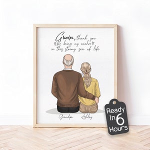 Personalized Grandparent Day Gift, Custom Grandpa and Granddaughter Art, Unique Family - Memorial Father&#39;s Day, Birthday, Christmas Keepsake