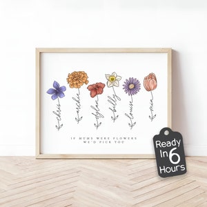 Benutzerdefinierte Geburt Blumenstrauß Kunst für Mama | Druck mit Familie | Einzigartiges Weihnachtsgeschenk von Kindern | Geschenk zur Mutter zum Geburtstag