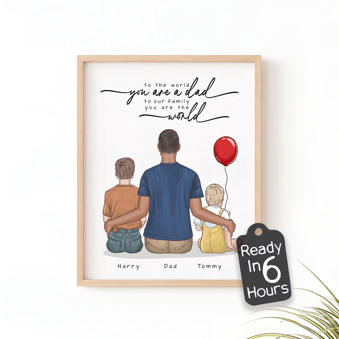 Custom Dad and Kids Illustration - Personalized Family Portrait ...