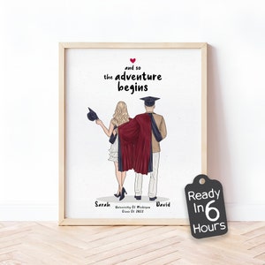 Custom Couple Graduation Art Print | Law, Nursing, Engineering, Medical Grad Gift | 2024 Class Achievement Keepsake | Unique Diploma Decor