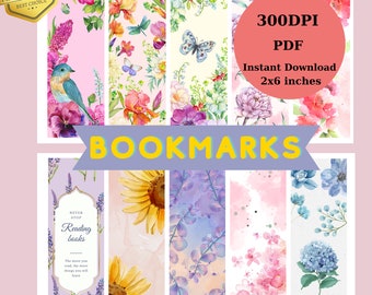 watercolor bookmarks|bookmark|Wathercolor Bookmark|Bookmark set|Printable Bookmarks Template|print and cut|Flowers|book|Unique bookmarks|diy