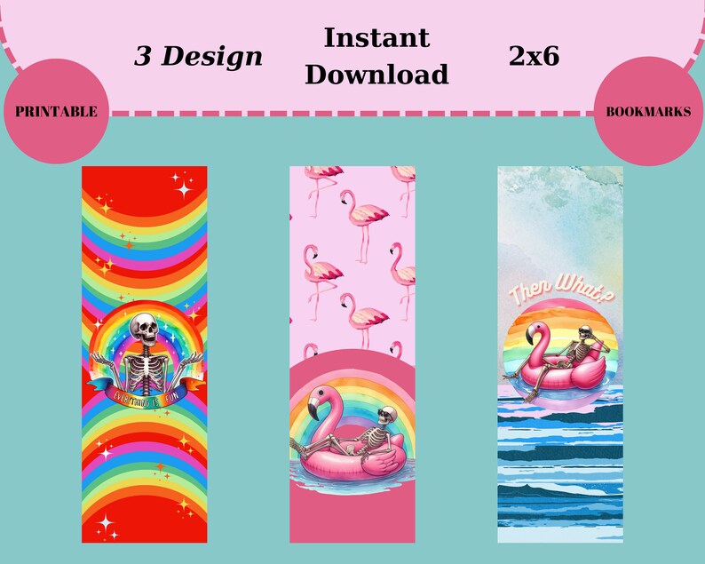 Unique BookmarksRainbow BookmarkColorful BookmarksFunny BookmarksSkeleton bookmarksDigital BookmarksPrintable BookmarksFlamingo zdjęcie 1